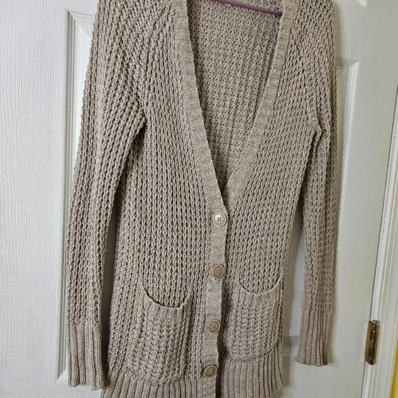 American Eagle Outfitters Womens Cardigan Sweater M Tan Button Up Pockets Tan - Picture 2 of 7